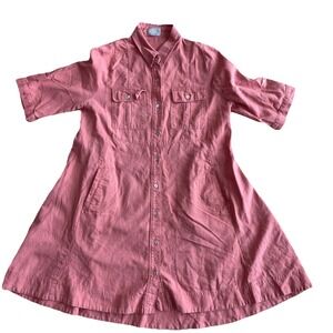 Heroes & Dreamers Linen‎ Rayon Coral Twill Shirt Swing Dress Sz M Casual Comfort